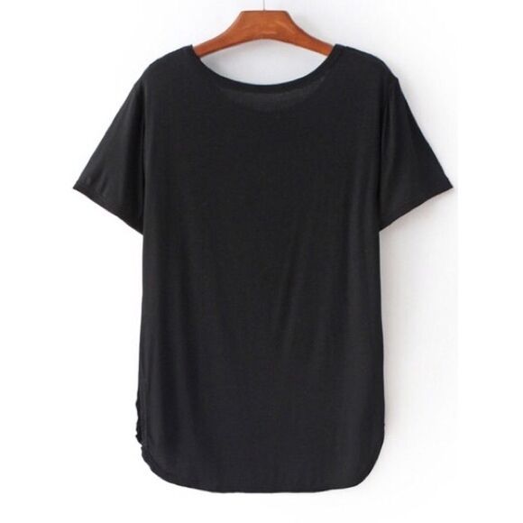 ✨2xHP✨Black Eiffel Tower Print Dip Hem T-Shirt✨ - Picture 2 of 4